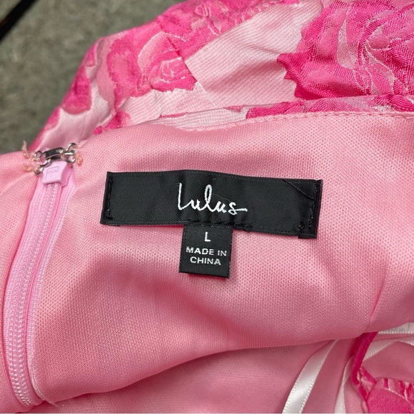 Lulus Flowery Fete Pink Floral Jacquard One Shoulder Mini Dress Large L Party - Picture 5 of 11